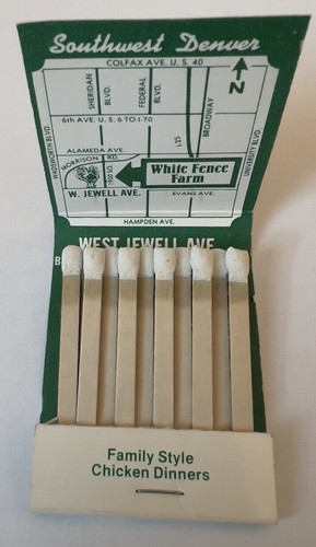 VINTAGE MATCHBOOK “ WHITE FENCE FARM “ RESTAURANT DENVER COLORADO - Picture 3 of 3
