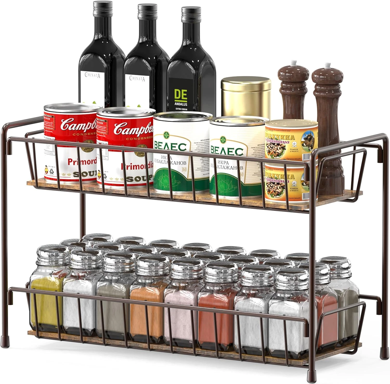 Countertop Spice Rack, 2-Tier Kitchen Spice Organizer Storage Shelves (BRONZE)