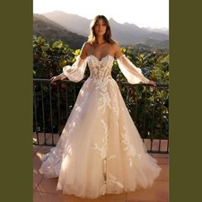 Customized Off-White LaceAppliques A-line WeddingDress Off The Shoulder Princess