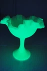 VINTAGE Custard Satin Uranium Glass FENTON  PERSIAN MEDALLION COMPOTE -GLOWS!!