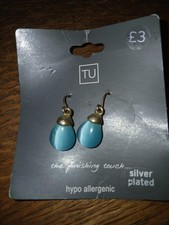 NEW silver plated hypo allergenic blue drop earrings from Tu
