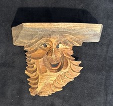 Wood Spirit Folk Art Old Man of Wood Carved Face Natural Smiling Bearded Man