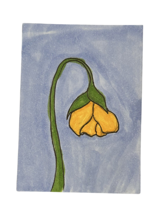 ACEO Original Art Yellow Flower Yellow Tulip Floral Marker Art OOAK by Kazzerit