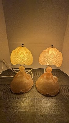 Southern Belle Lamps Pink Glass Lady Shell Shade Boudoir Art Deco Set 2
