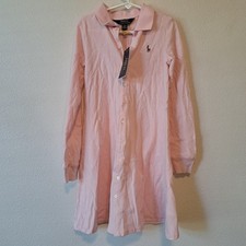 Polo Ralph Lauren Girls Pink Long Sleeve Button Front Polo Dress Size M 8-10