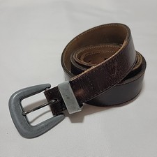 Women's Brown Leather Belt W/ Metal Tip Size 34 Western Cowgirl Distressed