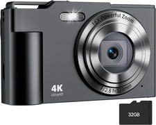 Digital Camera, FHD 4K Digital Point and Shoot Camera with 16X Zoom Anti Shake,