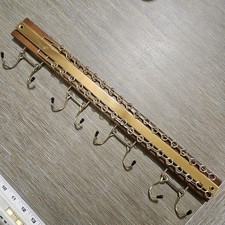 Vintage MCM Tie Organizer Wall Mount 36 Tie Hooks 8 Belt Hooks Wood Brass Tone