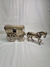Vintage Brass Horse Drawn Gypsy Wagon .