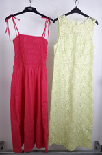 M&S Women's 2pcs Pink Cotton Shirred Midi Dress & Green Lace Midi Dress Size 12