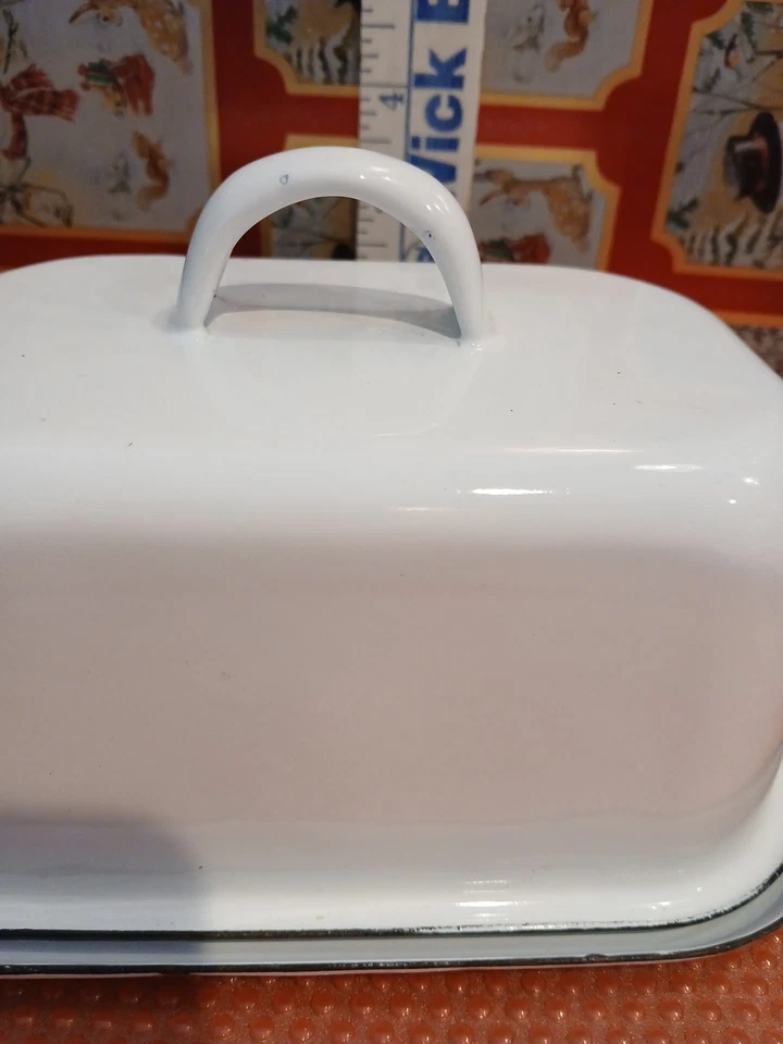 Prato de manteiga coberto de esmalte branco com bandeja - Imagem 4 de 4