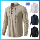 Chemise homme coton lin à lacets vintage décontractée à manches longues Tee...