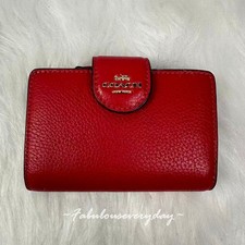 Cartera Coach mediana con cremallera en esquina en cuero/dorado/rojo verdadero CBO41 NUEVA CON ETIQUETAS