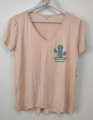 New Moa Moa T Shirt Women's Large Pink with Cactus Short Sleeve Rayon Blend