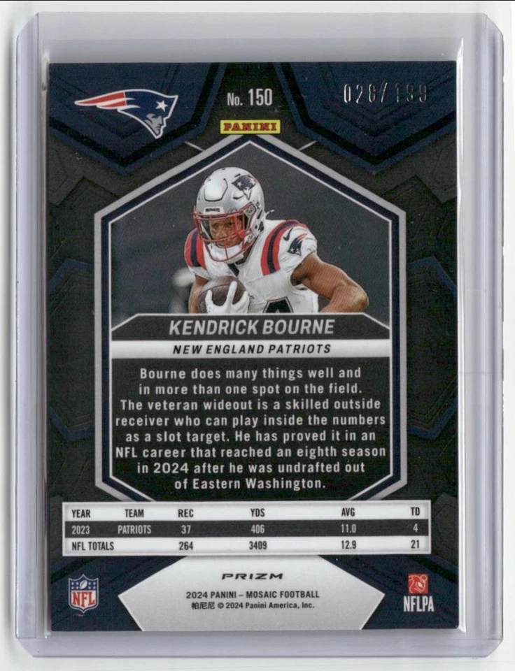 2024 Panini Mosaic Orange Kendrick Bourne 28/199 New England Patriots #150 - Image 2 of 2