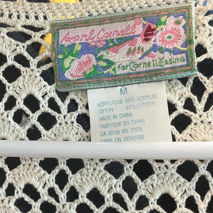 Cárdigan de ganchillo bordado floral Cottagecore romántico April Cornell para mujer Foto 3 de 4