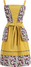 Vintage Floral Pinafore Apron with Pockets for Kitchen Women