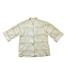 Antique 1900s Edwardian White Cotton Pleated Lace Panel Mandarin Collar Blouse