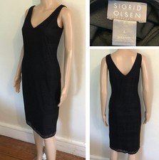 vtg SIGRID OLSEN Stretch Lace Sheath Dress Sz S Black Sleeveless Pullover Lined