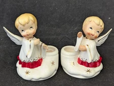 Vtg 1961 Holt Howard RARE Christmas Boy Angel Candle Holders JAPAN Kitschy HTF
