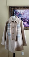 London Fog Womens 2X Wool Blend Walker Coat with Plaid Scarf Oatmeal Heather 