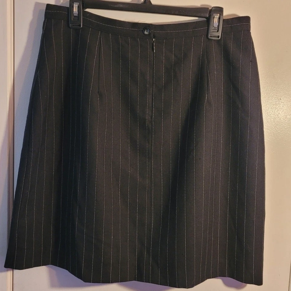 Geoffrey Beene Wool Pinstripe A Line Skirt Size 14 Black White Career Church - Image 3 of 4