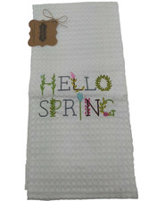 Mud Pie White Tea Towel Easter Waffle Weave Hello Spring 41500005H Mudpie