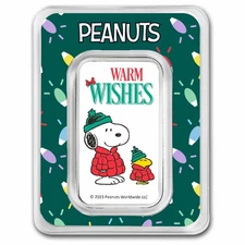 Peanuts® Snoopy & Woodstock Warm Wishes 1 oz Colorized Silver Bar