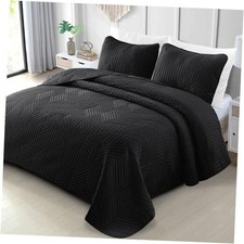 Ultrasonic King Quilt Bedding Set, Lightweight Black Bedspreads Soft Modern