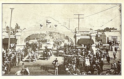 Lodi California Mission Arch Crowded Street Scene Parade Early 1900s Postcard