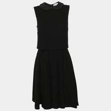 RED Valentino Black Textured Jersey Sleeveless Midi Dress S