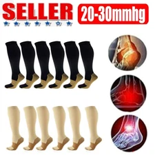 Copper 3 Pairs Compression Socks Running 30 - 40 mmHG Foot Pain Relief S/2XL