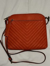 Orange Quilted Crossbody Bag Tassel Zip, Detachable Strap Pockets