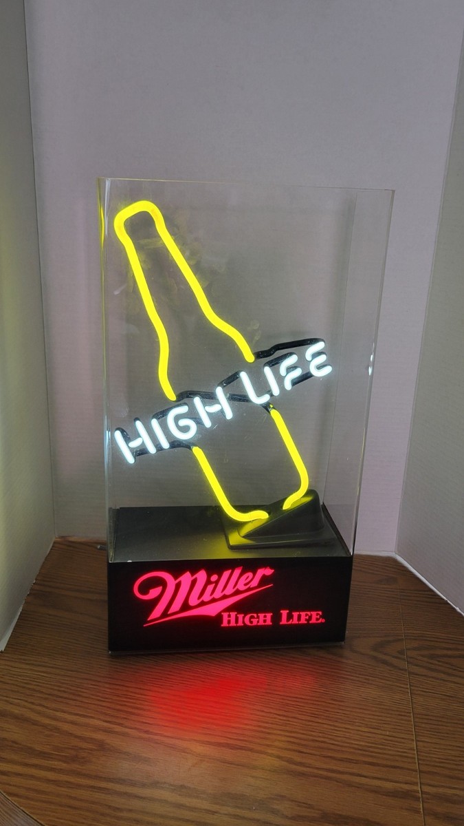 Miller High Life Beer Bottle Neon Light Up Sign Bar Game Room Man