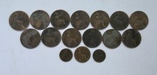 Queen Victoria Coins, 13 Pennies, 1 Halfpenny And 2 Farthings Used Condition