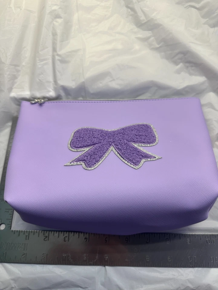 Daiso Bow Sherpa Purple Makeup Cosmetic Travel Bag B1 NWT Make Offer - Image 2 of 4