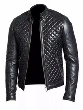 Men's Black Quilted Leather Jacket Biker Stylish Real Lambskin Leather Jacket