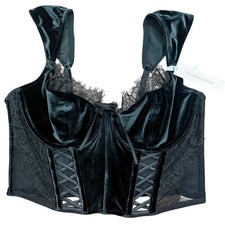 Victoria's Secret Black Velvet Lace Corset Bustier Top Bra NEW S Romantic Retro