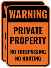 2 Pack No Trespassing No Hunting Signs 14x10 In Aluminum Outdoor Warning Orange