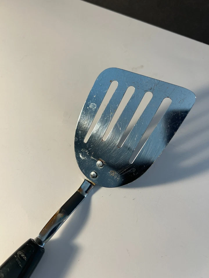 "Espátula ranurada Foley de colección cromada en ángulo mango negro EE. UU. 10"" aleta" Foto 2 de 4