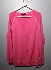 ST. JOHN Women's Pink Wool Tipped Cardigan Size XL
