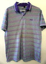Hugo Boss Polo Shirt Purple Striped Regular Fit Mens XL Pima Cotton