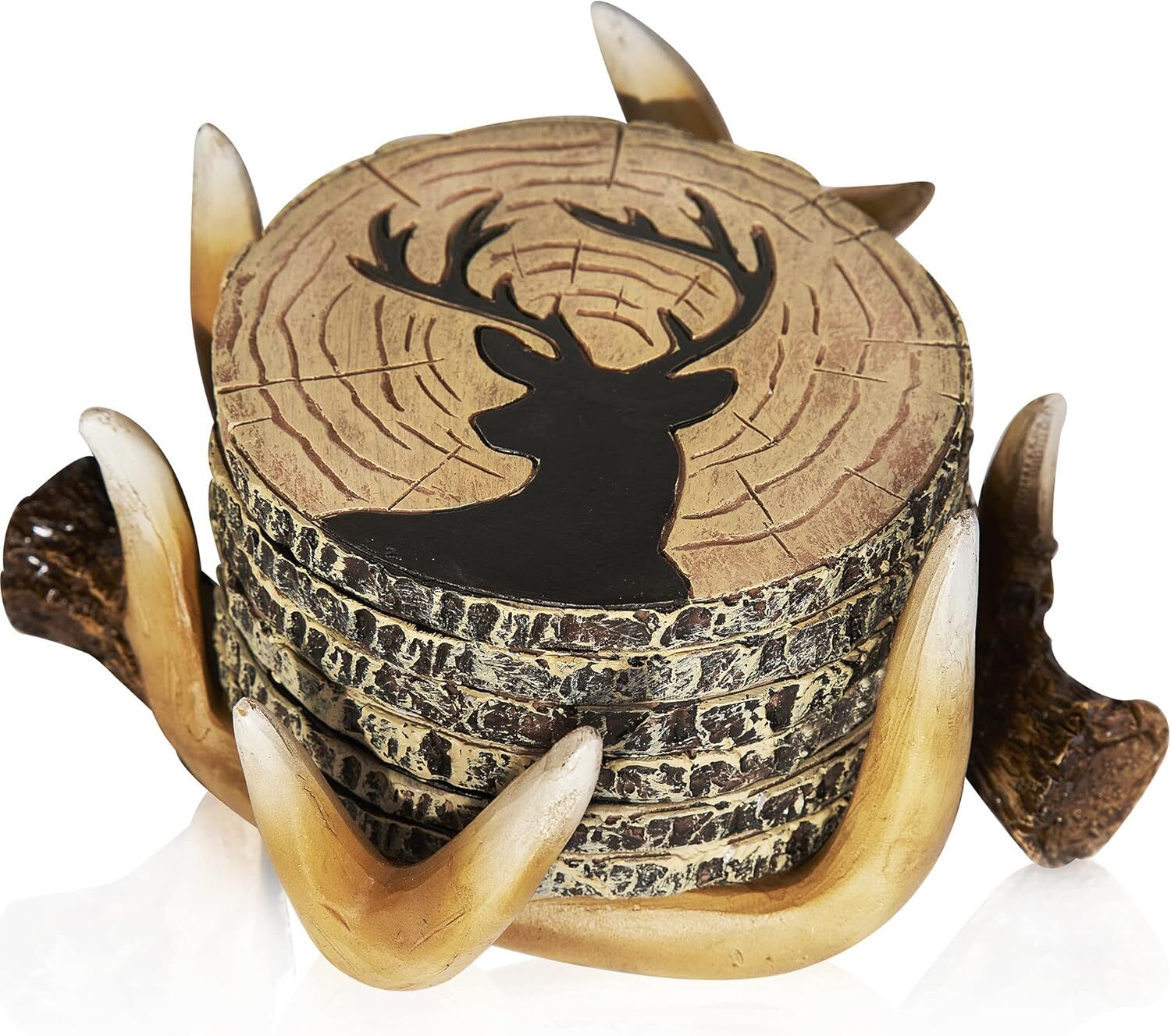 Deer Antler Coasters - 6 Full Size Rustic Coasters Cabin Hunting Home Decor Gift