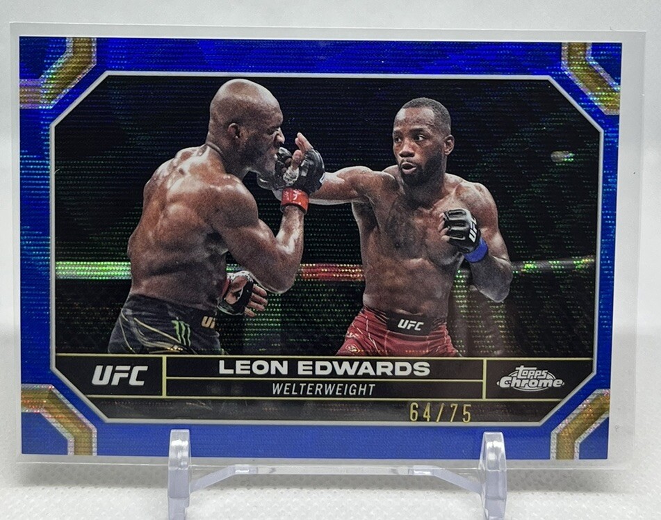 2024 Topps Chrome UFC Leon Edwards Blue Wave Refractor #'d/75 #115