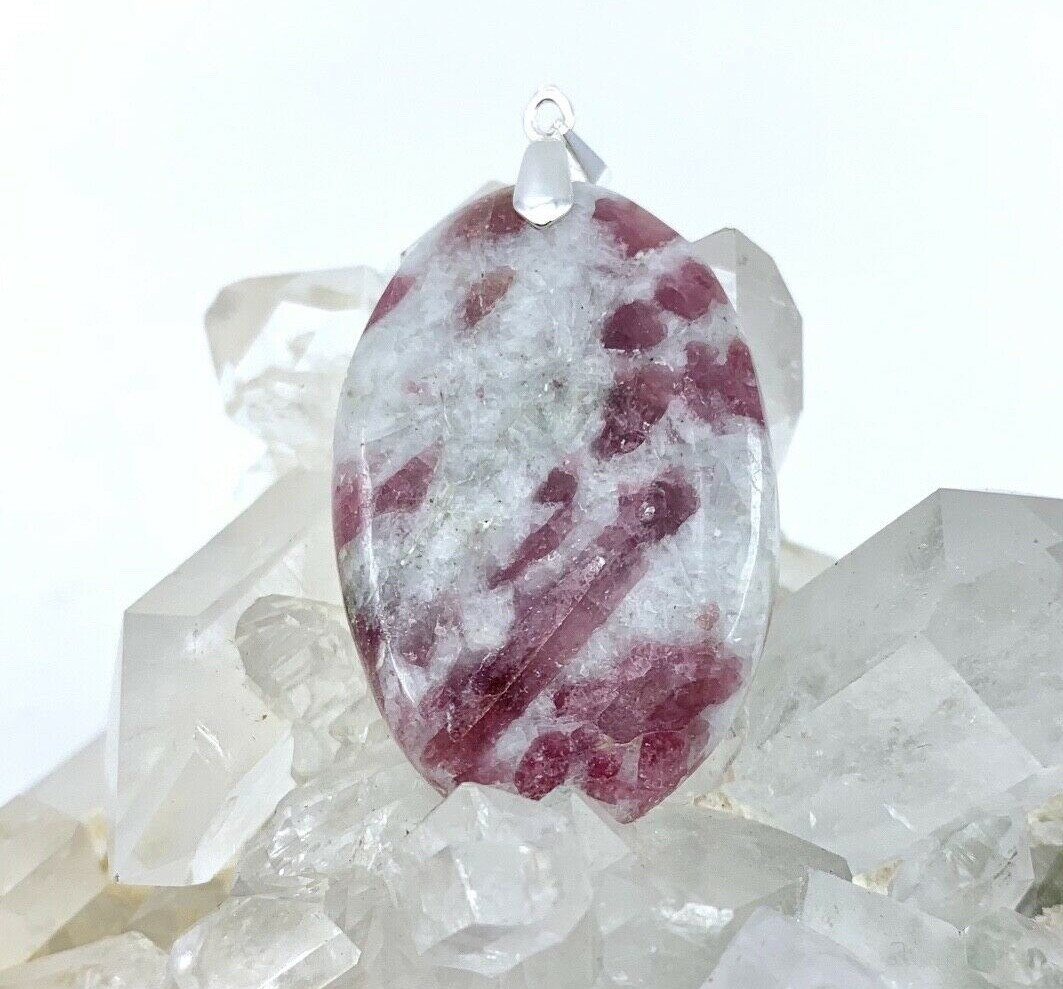 Pendentif Quartz Tourmaline Rose 45 Cts en Argent 925, une Pièce Unique en Pierre Naturelle
