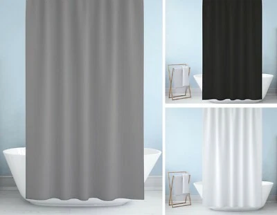 TROPIK HOME Fabric Shower Curtain, Weighted Hem, Extra Long, Black, White Grey W180x D230cm