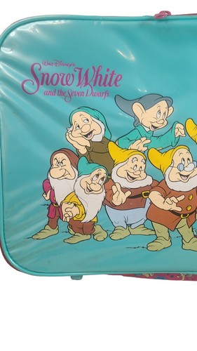 Vintage Walt Disney Snow White 7 Dwarfs Kids Travel Bag Suitcase Teal Pink - Picture 2 of 5