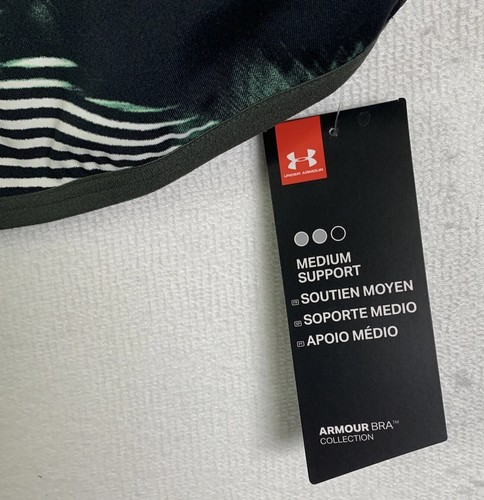 NWT Under Armour Size Large Sports Bra Medium-Support Green Black Geometric - Picture 3 of 6