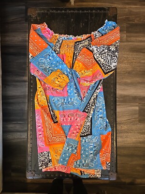Women's NWOT Bandana Print Dress, Multicolored, XL Elastic Neck And Sleeves | eBay Women's NWOT Bandana Print Dress, Multicolored, XL Elastic Neck And Sleeves | eBay