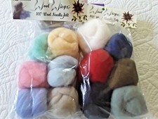 National Nonwoven Wool Wisps 100% Wool Needle Felt 12 Colors .4 Oz Blue Red Pink